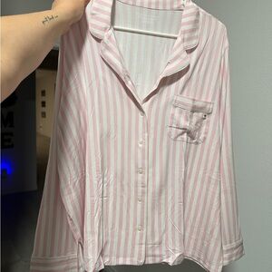 Pink and White Striped Victoria’s Secret modal sleep top